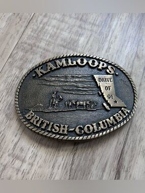 Vintage solid brass Kamloops British-Columbia cattle drive 91 Belt Buckle cowboy